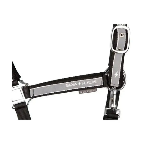Black silva flash flash head collar with silver reflective strips and metallic hardware by hy equestrian