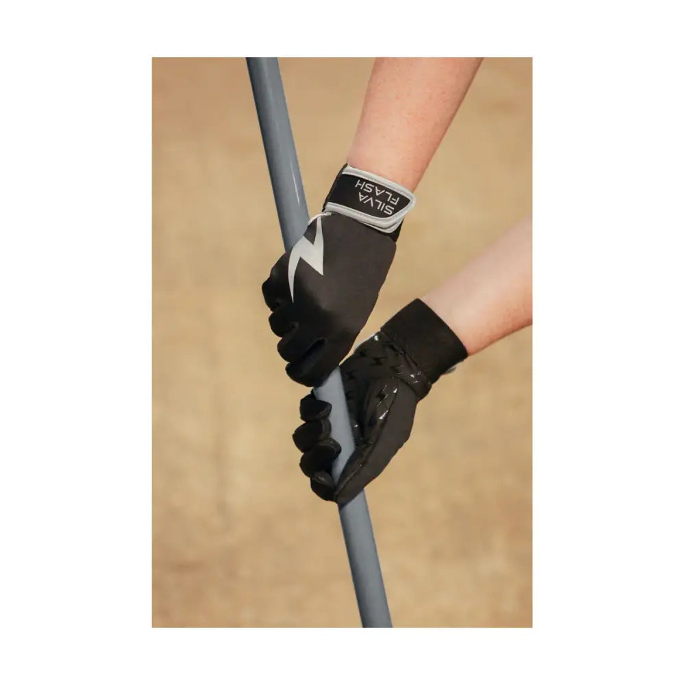 Silva Flash Riding Gloves by Hy Equestrian Black/Reflective Silver X Small Riding Gloves Barnstaple Equestrian Supplies