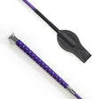Purple and black braided junior whip with silver ferrule and black leather head perfect for riding use