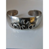 Silver steed silver cuff bracelet with detailed 3d relief of three horses in motion perfect equestrian jewelry herd bangle