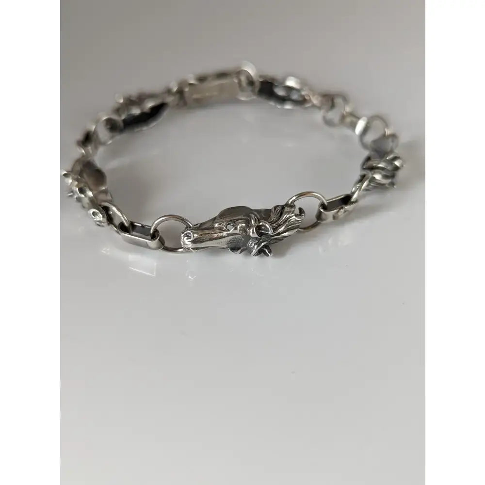 Silver steed 3d horse head bracelet featuring a polished silver horse head bracelet with intricate equestrian jewelry details