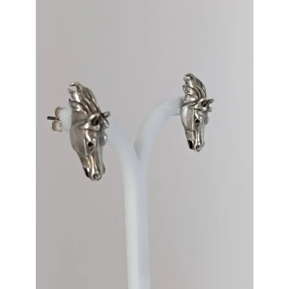 Silver Steed 3D Horse Head Studs 2 Earrings