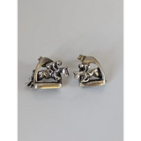 Silver Steed 3D Jump over the Stirrup Stud Earrings Earrings