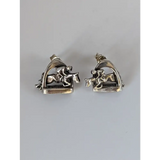 Silver Steed 3D Jump over the Stirrup Stud Earrings Earrings