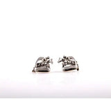 Silver steed stirrup stud earrings with detailed 3d jump horse and rider charm in polished silver