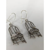 Silver steed handmade silver chair dropped earrings with intricate cat-in-a-chair design and polished finish