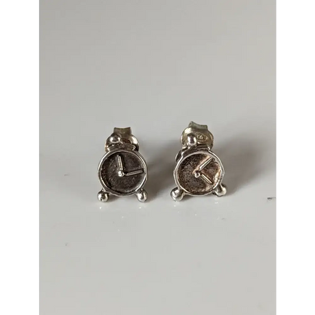 Silver Steed Alarm Clock Stud Earrings Earrings