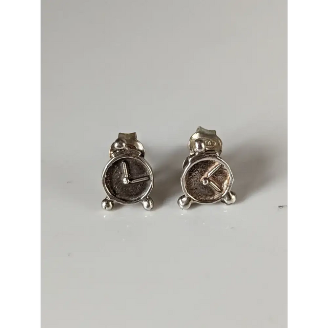 Silver Steed Alarm Clock Stud Earrings Earrings