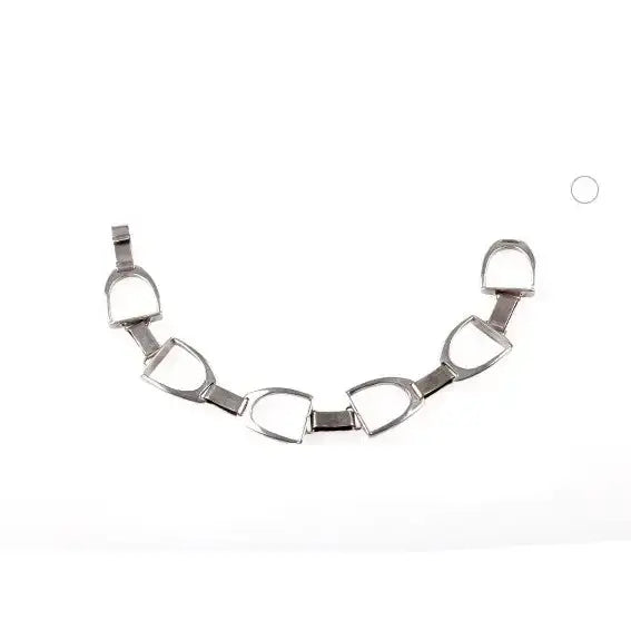 Silver steed stirrups bracelet with polished silver-toned metal links and sleek equestrian design