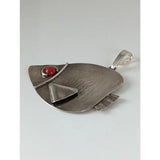 Silver steed angel fish silver pendant with textured metal body and red coral eye silver pendant accessory