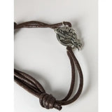 Brown leather cord silver steed world bracelet with silver-toned planet and equestrian figure charm