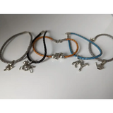 Silver Steed Assorted Charms on Leather Cord Bracelet Greyhound Blue Bracelets