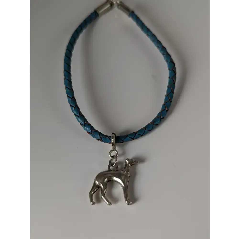 Silver Steed Assorted Charms on Leather Cord Bracelet Greyhound Blue Bracelets