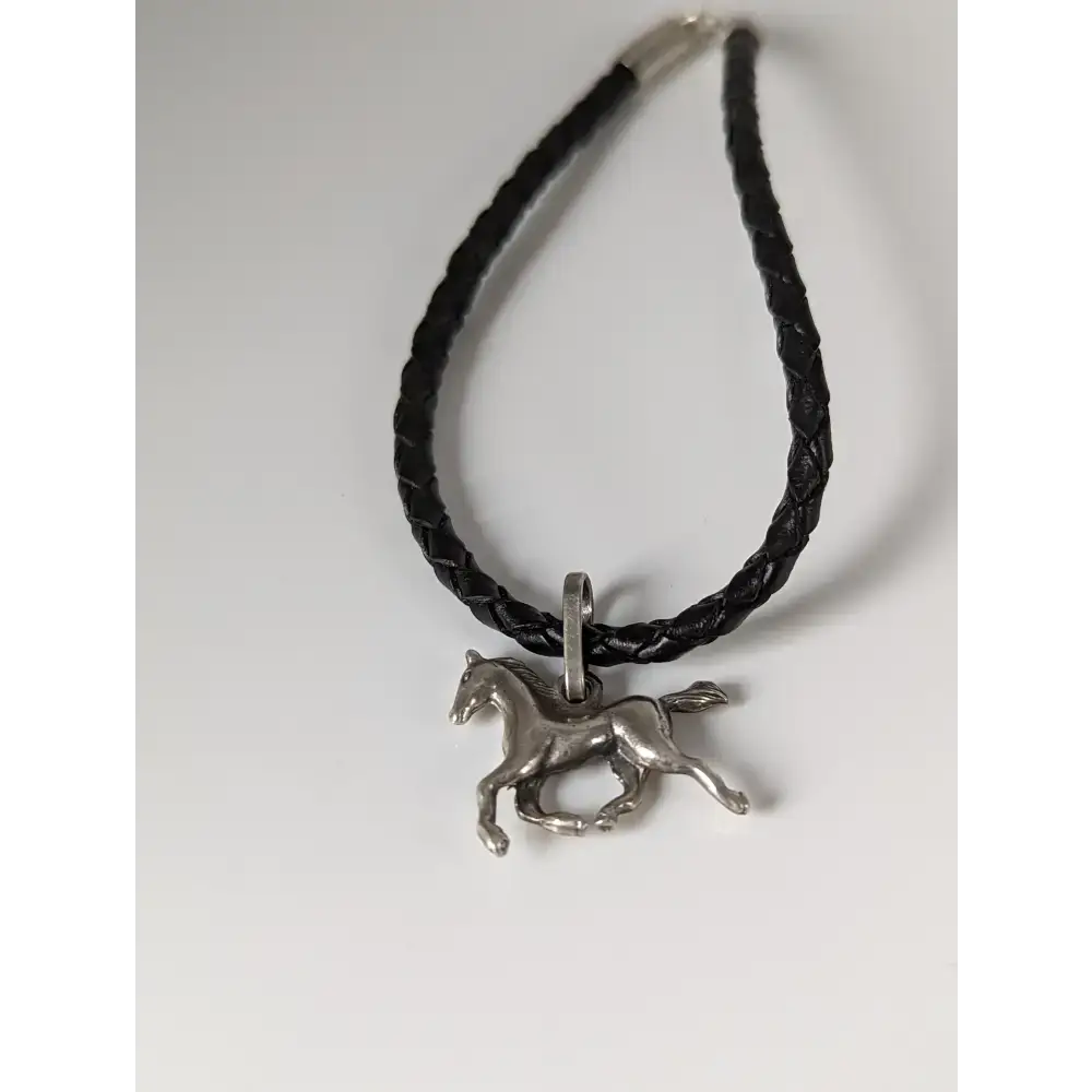 Silver Steed Assorted Charms on Leather Cord Bracelet Running Horse Black Bracelets