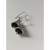 Silver steed bells dropped handmade silver earrings with black inlays and small spherical accents