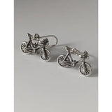 Silver steed bicycles handmade silver bicycles dropped earrings with intricate detailing and polished metallic finish