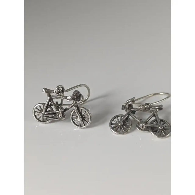 Silver steed bicycles handmade silver bicycles dropped earrings with intricate detailing and polished finish