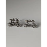 Silver steed bicycles dropped earrings handmade silver with intricate detailing and polished metallic finish
