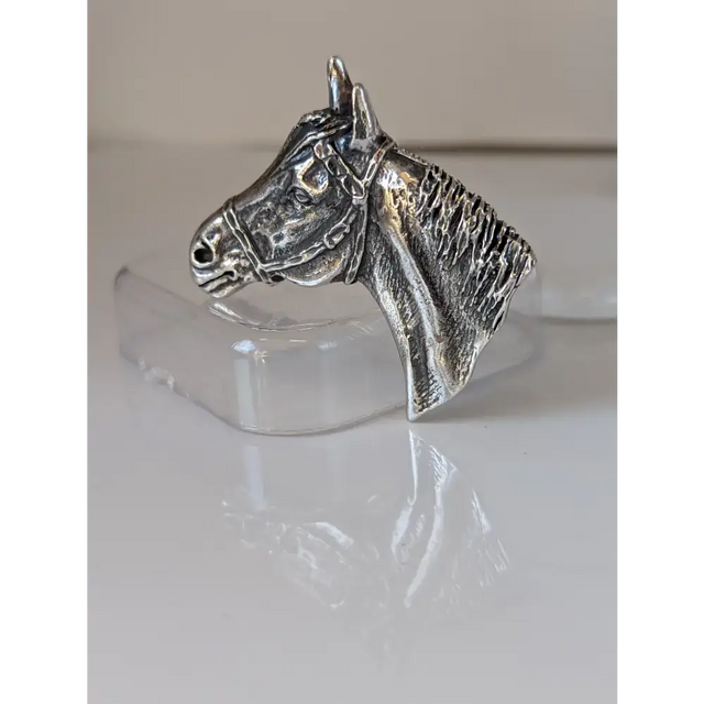 Silver Steed Big Horse Head Brooch / Stock Tie Pin Brooches