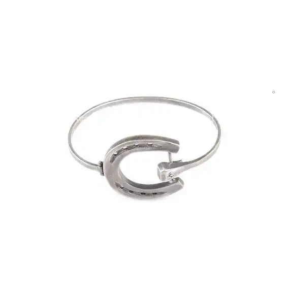Silver steed big sterling silver horseshoe bangle with polished finish and subtle engraved detailing
