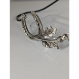 Silver Steed Big Horseshoe With Oak Leaves and Acorns On Cord Necklace Necklaces