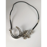 Silver Steed Big Horseshoe With Oak Leaves and Acorns On Cord Necklace Necklaces