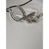 Silver Steed Big Horseshoe With Oak Leaves and Acorns On Cord Necklace Necklaces