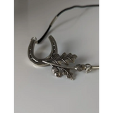 Silver Steed Big Horseshoe With Oak Leaves and Acorns On Cord Necklace Necklaces