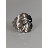 Silver steed big leaf ornament silver ring with textured sterling silver leaf and polished seed accents
