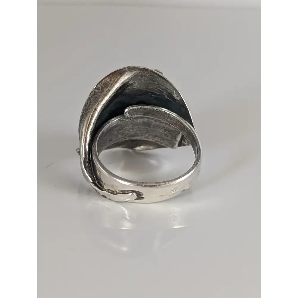 Silver Steed Big Leaf with Ornament Silver Ring Large Long Buds Rings