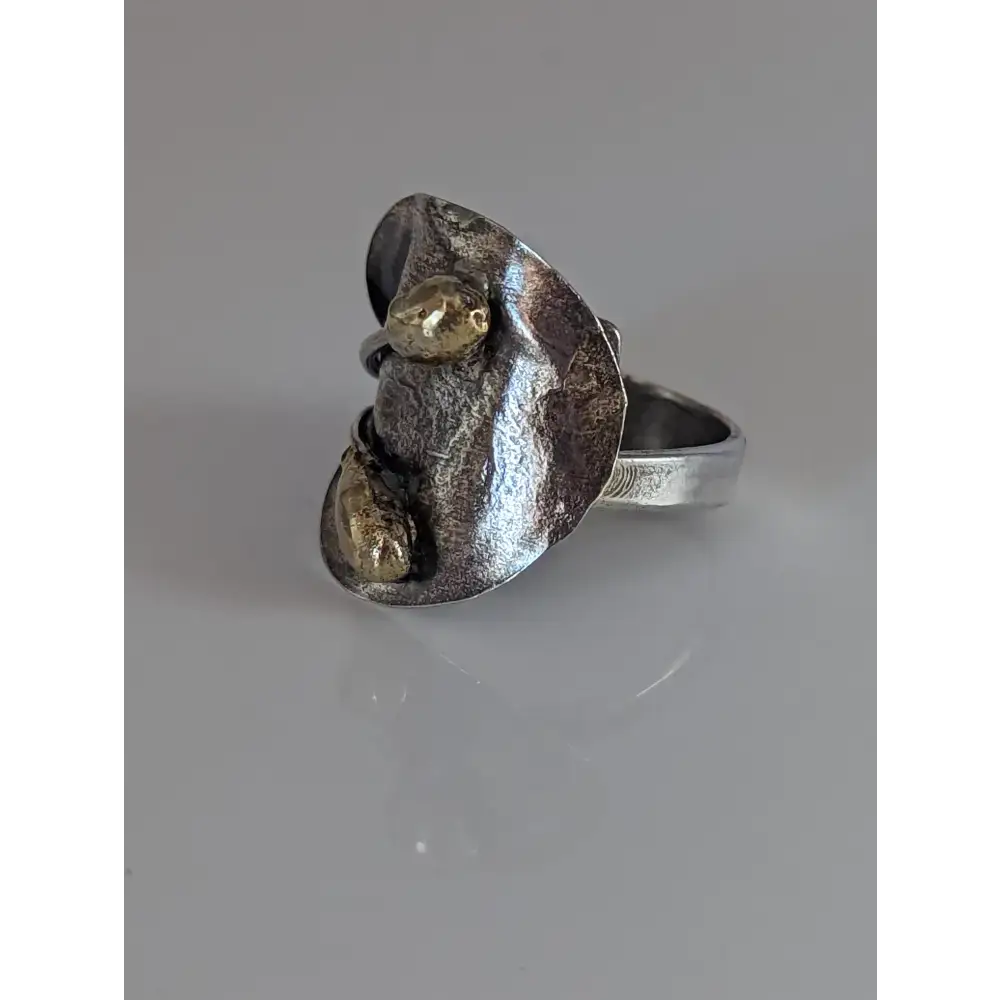 Silver Steed Big Leaf with Ornament Silver Ring Large Long Buds Rings