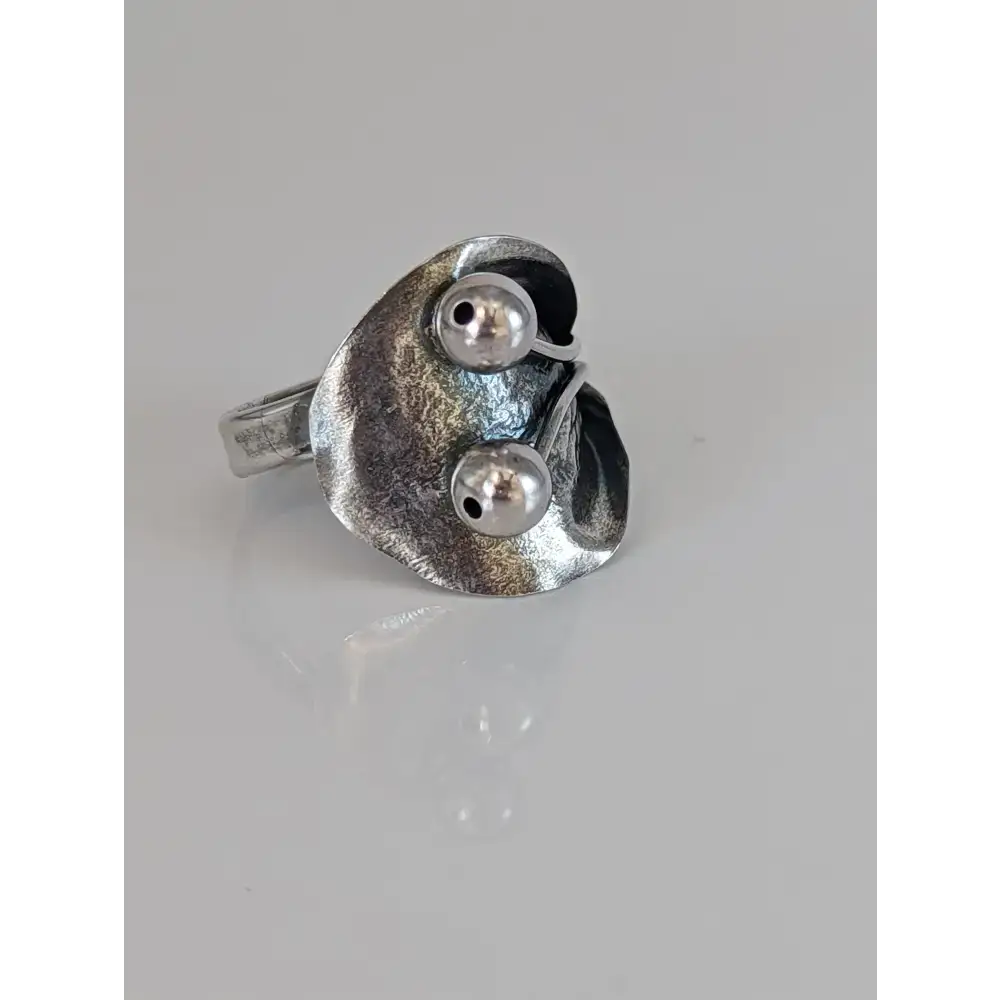 Silver Steed Big Leaf with Ornament Silver Ring Large Long Buds Rings