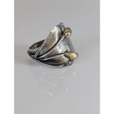 Silver Steed Big Leaf with Ornament Silver Ring Large Long Buds Rings