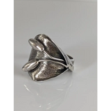Silver Steed Big Leaf with Ornament Silver Ring Large Long Buds Rings