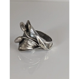 Silver Steed Big Leaf with Ornament Silver Ring Large Long Buds Rings