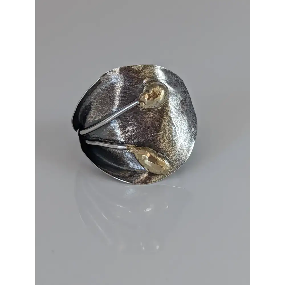 Silver Steed Big Leaf with Ornament Silver Ring Large Long Buds Rings