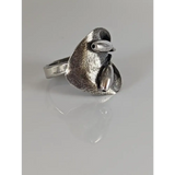 Silver Steed Big Leaf with Ornament Silver Ring Large Long Buds Rings