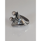 Silver Steed Big Leaf with Ornament Silver Ring Large Long Buds Rings