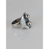 Silver steed big leaf sterling silver ring with leaf shape and two spherical bead eyes ornament silver ring