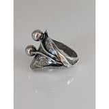 Silver steed big leaf sterling silver ring with textured leaf design and two polished spherical ornaments