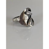 Silver steed big leaf sterling silver ring with textured leaf band and two polished bead-like ornaments