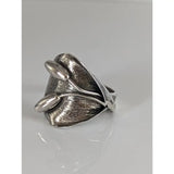 Silver steed big leaf sterling silver ring with textured leaf design and polished oval ornament accents