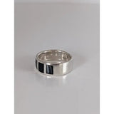 Silver steed black mass silver band ring with three rectangular black inlaid stones for equestrian jewelry fans