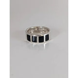 Silver steed black mass silver band ring with four rectangular black onyx inlays in polished metal frame ideal equestrian jewelry