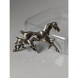 Silver steed brood mare brood mare brooch in silver-toned metal showing a mother horse and foal running stock tie pin