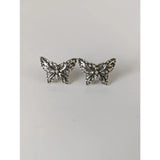 Silver steed butterfly stud earrings with intricate silver filigree lace detailing perfect for everyday wear