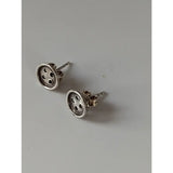 Silver steed button stud earrings silver button-shaped stud earrings with four holes and polished finish
