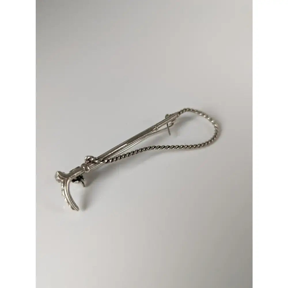 Silver steed cane brooch handmade silver tie pin with twisted chain and ornate stylized animal head design