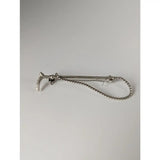 Silver steed cane brooch silver-toned metal tie bar with twisted rope chain and ornate curved handmade silver design