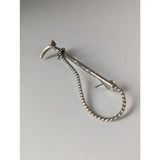 Silver steed cane brooch handmade silver tie pin shaped like miniature bicycle pump with twisted chain attached